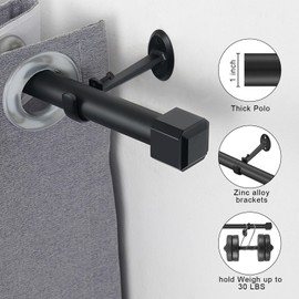 Single Curtain Rods,with Square Cylindrical Aluminum Alloy Finials,1 Inch Heavy Duty Drapery Rods Adjustable Length 144-164"(12-13.6ft),Matte Black