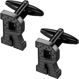 HAWSON Initial Cufflinks for Men with USA Flag Design, Classic Black Cuff Links with Letter Monogram Suits Shirt Studs for Wedding Party