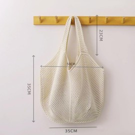 Aucuu Women's Beach Bag, Crochet Mesh Beach Tote Bag, Women's Knitted Shoulder Bag, Crochet Bag for Summer, Beach Bags for Women, Large Shoulder Bag for Holiday, Travel, Beach, Summer, #6 White-b