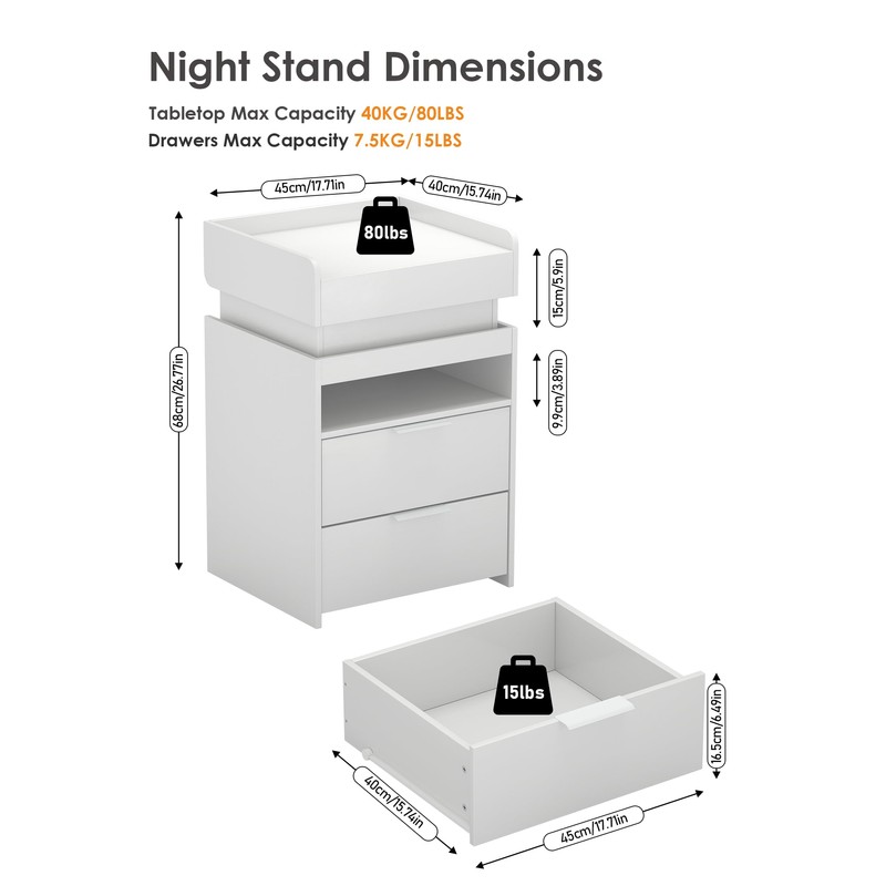 Turosur LED Night Stand with Gun Drawer, Smart Nightstand with