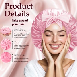 Satin Bonnet, Silk Sleep Bonnets for Women, Night Sleep Cap with Elastic Band, Silky Satin Head Cover for Girls Long, Straight, Curly Hair(Pink&Black&Champagne)