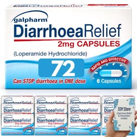 Diarrhoea Relief (12 Pack) 72 Loperamide Hydrochloride GSL, TDY Bundle Including Diarrhoea Causes & Relief Guides + Stool Chart & Recording Chart - Packaging May Vary