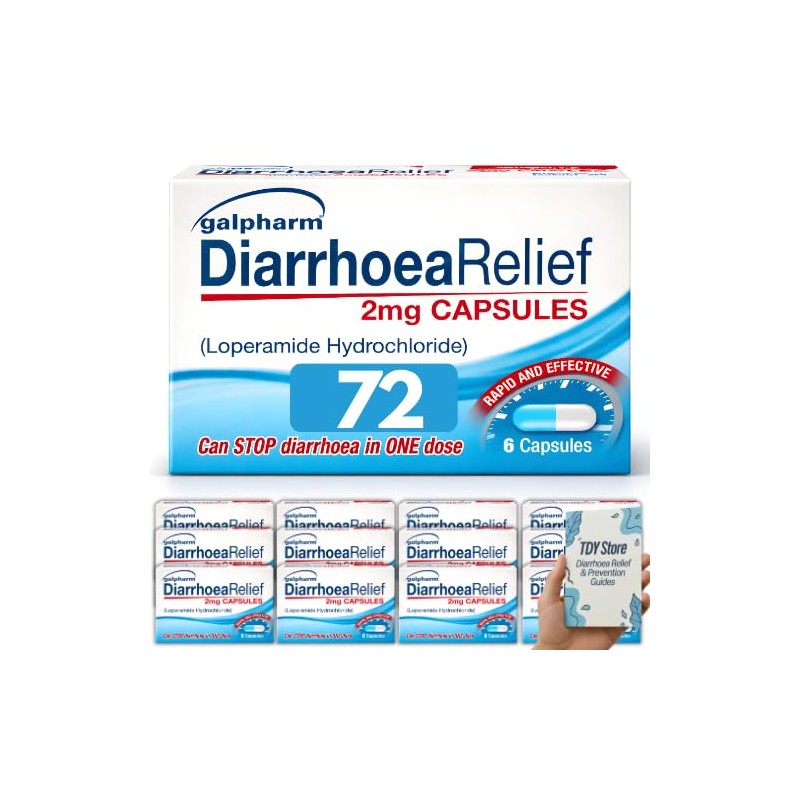 Diarrhoea Relief (12 Pack) 72 Loperamide Hydrochloride GSL, TDY Bundle