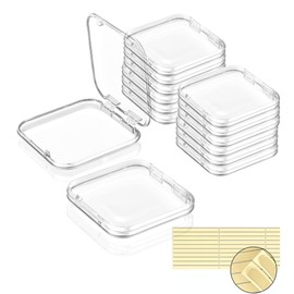 MENyOK 12 Pcs Press On Nails Packaging Storage Case 3x3in Clear Plastic Nail Tips Organizer Boxes with 30 Adhesive Glue Tabs for Fake Nail Art Display Container for Salon Business & Home Use