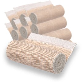 TrueVity Premium Cotton Elastic Bandage Wrap (12 Pack)- 6 x 15 ft Elastic Bandages with Hook and Loop Fastener - Comfortable Non-Latex Spa Body Wrap - Postpartum Wrap - Compression Bandage Wrap (12)