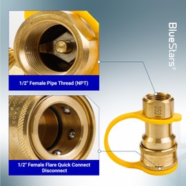 [100% Solid Brass] BlueStars 1/2 inch Gas Quick Connect Kit Includes Female Quick Connect Disconnect Connector & Male Insert Plug (with Instruction Sheet) - for Heater Grill RV