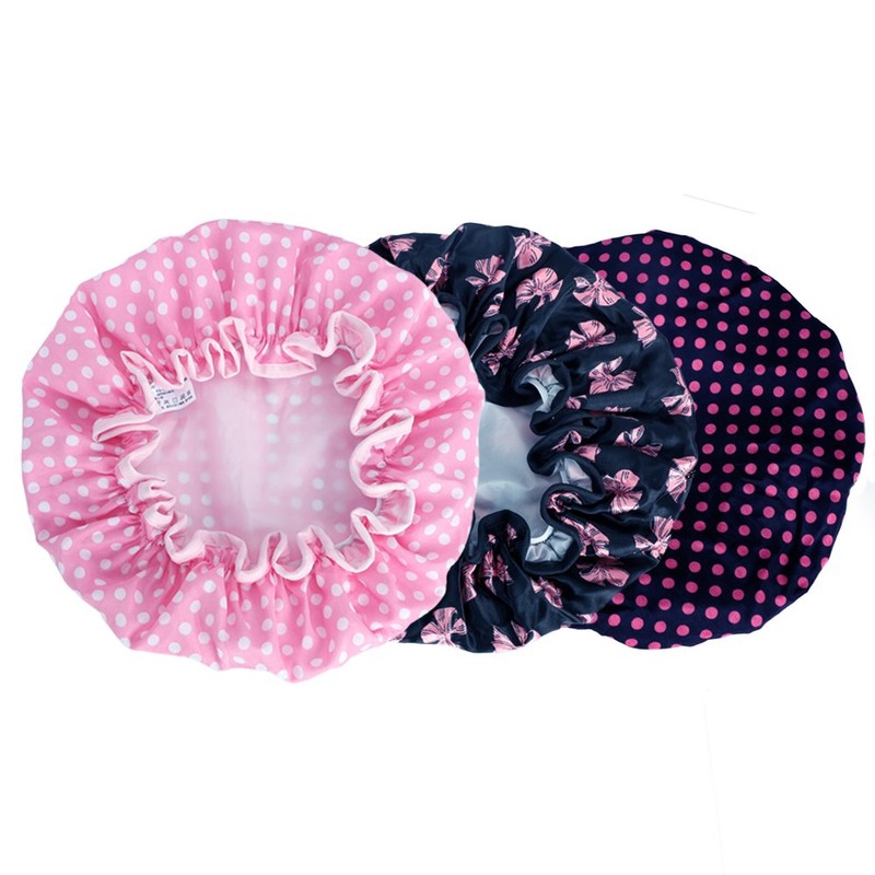 KissDate 3 Packs Double layer Shower Cap Waterproof Elastic Bath