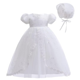 Leideur Baby Girl Christening Baptism Dress Long Blessing Gowns White Formal Wedding Dresses for Newborn (6 Months, White 4)