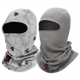 LANLFY 2PACK FR Full Face Mask for Men CAT2 Cotton Balaclava Welding Hood Accessories Flame Resistant Neck Covering Protector Gear, Skull & Grey, Grey-1pack & Skull Printed-1pack, One Size