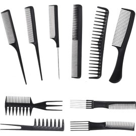 10 Piezas Peine para Cabello Peine de Dientes Vintage Juego de Salón de Corte de Cabello (10 PCS) (Negro)
