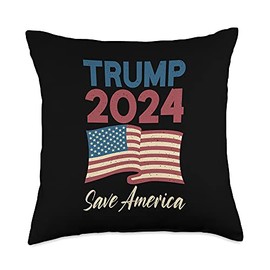 America 2024 Trump Tshirts Save America Election 2024 Throw Pillow, 18x18, Multicolor