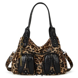 Worldlyda Purses for Women Tote Bag Leopard Print Shoulder Bag Satchel Handbags Trendy Hobo with Multi Pockets