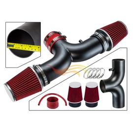 Rtunes Racing DUAL Short Ram Air Intake Kit + Filter Combo BLACK PIPE AND RED Compatible For 00-02 Dodge Dakota / 99-04 Jeep Grand Cherokee 3.7L 4.7L with DUAL(2) Filters