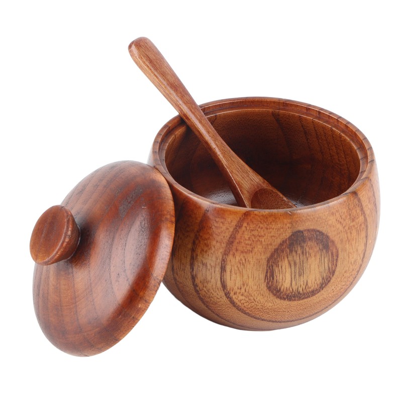 1Pc Solid Wood Spice Jar Seasoning Pot Sugar Bowl with