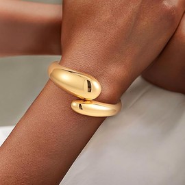 ACCZ Gold Bangle Bracelets for Women,Cuff Bracelet, 18K Gold-plated Open Bangle Bracelet, Wave Twisted Hinged Open Bangle Bracelets, Gold Plated Thick Cuff Bracelets Trendy Jewelry Gifts ﻿(golden)