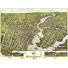 Bridgeport, Connecticut - 1875 - Aerial Birds Eye View Map Poster