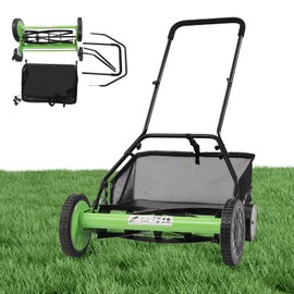 Fluoxtine 20 Inch Manual Lawn Mower, 5 Blade Push Reel Lawn Mower with Detachable Grass Catcher, Adjustable Cutting Height Self-Propelled Lawn Mower with 14.17-inch Wider Handle, 4 Wheels
