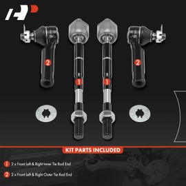 A-Premium Set of 4, Front Inner & Outer Tie Rod End Kit, Compatible with Toyota Tacoma 2005-2023