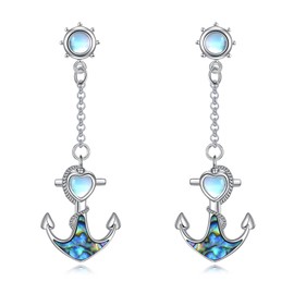 Anchor Earrings Sterling Silver Moonstone Earrings Anchor Dangle Earrings Nature Theme Jewellry Gifts Woman
