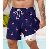 ERECT PEAK Men Flamingo Swimwear Summer Swim Trunk Liner Beach