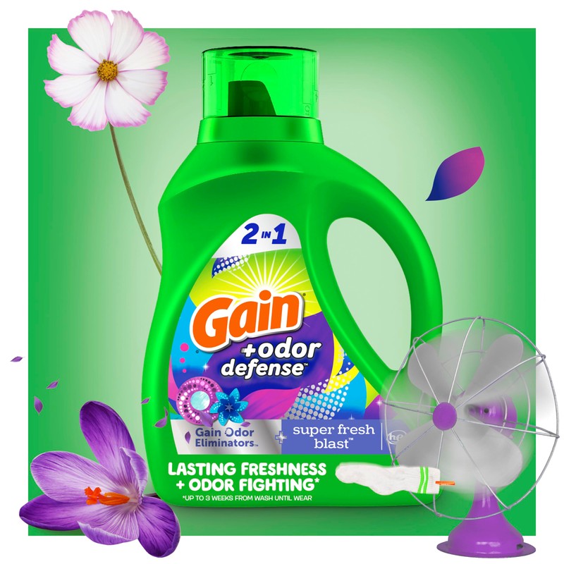 Gain + Odor Defense Liquid Laundry Detergent, Super Fresh Blast