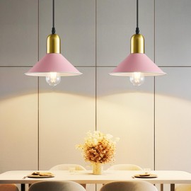 LBSQJ Nordic Macaron Pendant Light Modern Cone Pendant Lighting Minimalist Metal Pink Pendant Light Fixture for Kitchen Island Dining Room Bedroom Hallway(2-Pack)