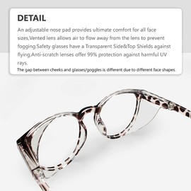 LeonDesigns Protective Glasses Anti-Fog Tactical Glasses with Side Shields Clear Safety Glasses with Anti-Scratch UV400 Protective Lens Safety Glasses Inner Glasses (Black + Brown Leopard)