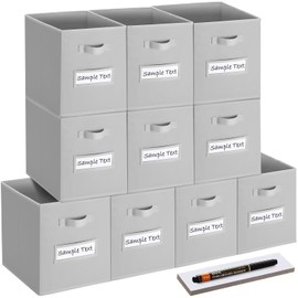 artsdi 11x11 storage cube bins (Set of 10) Foldable Fabric storage cubes with 10 Labels Window Cards & a Pen,11 inch cube storage bin,Closet Organizers for Shelves,Cubby Organizer Boxes,Light Grey