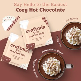 Craftmix Cozy Hot Chocolate Mix - Instant Hot Cocoa Drink Mix Packets - Made with Real Cocoa Beans - Add Milk or Water - Vegan, Low-Carb, Low-Sugar, Dairy-Free, Gluten-Free, 12 Pack