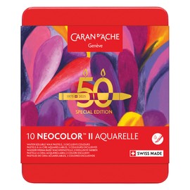 Caran d'Ache Neocolor II Water-Soluble Wax Pastels 50 Year Special Edition - Pop - Tin of 10 Colours, Art Colouring Crayons, Art Lover Gift, Art Set Essentials, Pastels, Colouring