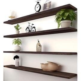 PHPH 36 Inch Wood Floating Shelves for Wall, Wooden Wall Shelves for Bedroom, Set of 4 Brown