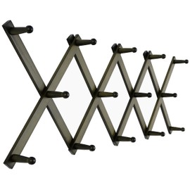 SKOLOO Hat Rack for Wall with 14 Hooks, Solid Wooden, Modern, Expandable Coat Rack Wall Mount for Coats, Hats, Bags, Baseball Caps, Dark Walnut Color