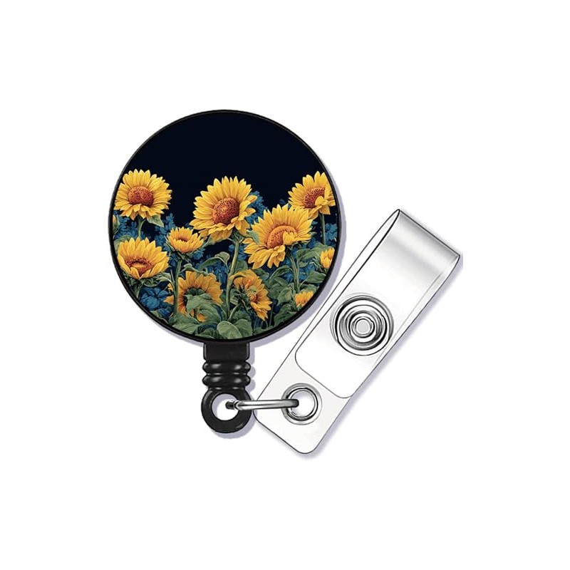Sunflower Retractable ID Card Badge Holder with Alligator Clip, Name