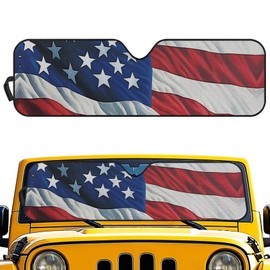 Pirexcny American Flag Windshield Sun Shade for Jeep Wrangler JK JKU JL JLU1997-2024,Window Sun Visor for UV Rays & Heat Protection Easy to Install Heat Reflector-Keep Your Vehicle Cool