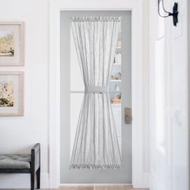 NICETOWN French Door Panel with Tieback - Linen Look Sheer Curtain Linen Textured Sheer French Door Panel with a Tieback (52 Width x 72 Length, Light Grey, 1 PC)