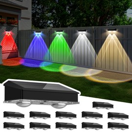 Solar Fence Lights Outdoor 12 Pack, Warm White & Cool White & 6 Colored+RGB Color Changing, High Brightness LED Spot Lens Deck Lights Dusk to Dawn for Backyard Railing Patio Wall, IP65 Waterproof