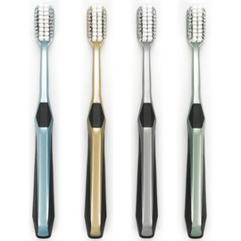 Ayerzeba Firm Toothbrush for Adult, Manual Wider Head Tooth Brush with Tongue and Cheek Cleaner, Hard Bristles, 4 Count, More Efficient and Deeper Cleaning