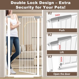 Fairy Baby 51.18" Extra Tall Baby Gates for Doorways, 29.5"-48.4" Extra Wide Safety Child Gates for Cats Dogs, Metal Auto Close Stair Gates Indoor for Kid or Pets No Drilling Pressure Mount Kit, White