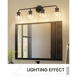 zeyu 32 Inch Oil Rubbed Bronze Vanity Light, 4-Light Bathroom Light Fixture, Vanity Lighting Fixtures with Clear Glass Globe Shade, ZS62BG-4W ORB