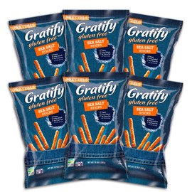 Gratify Gluten Free Pretzel Sticks - GF Pretzel Snack Bags, Gluten-Free Mix for Adults & Kids, Hummus Dip, Individual Packs, Vegan Friendly, Kosher - 10.5oz Bag (Pack of 6)