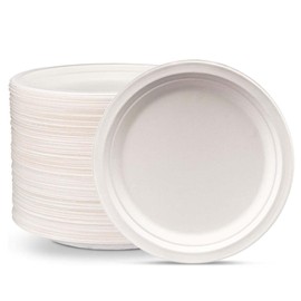iPEAK 50Pcs Disposable Paper Plates Biodegradable Bagasse Paper Dishes Trays Natural Recyclable Ideal for Birthday, Anniversary, BBQs, Picnics, Parties Suitable for Hot & Cold Food (9 Inch, 50 Pack)