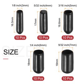 uxcell 50pcs Round Rubber End Caps Protective Caps 3mm 4mm 5mm 6mm 7mm Black Screw Thread Protectors