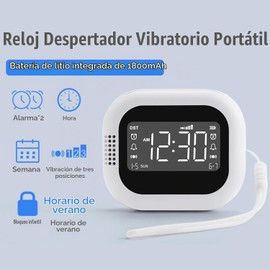 Vbestlife Reloj Despertador Vibratorio Portátil para Personas Que Duermen Mucho, Sordos y con Problemas de Audición, Alarmas Duales, Vibración de 3 Niveles, Bloqueo para Niños, Horario de (Blanca)