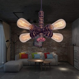 TFCFL Industrial Vintage Pendant Light, 4 Light Retro Water Pipes Ceiling Ceiling Hanging Lighting Fixture Rustic Chandelier for Restaurant Bar (Bronze)