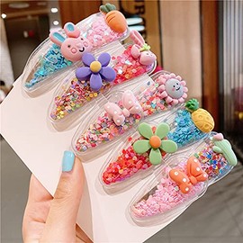 SUKPSY 10 Pcs Glitter Hair Clips for Girls, Animal Fruit Flower Sparkle Transparent Hairpins Snap Barrettes Hair Accessories for Children's Day and Party