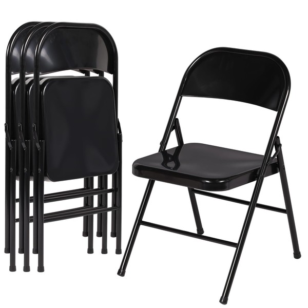 VECELO Metal Folding Chairs 4 Pack, Double Hinged Steel Frame
