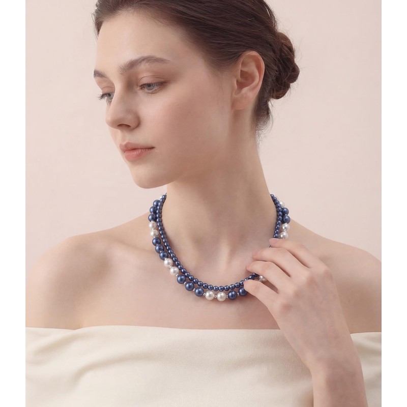Pearl Beaded Necklaces for Women Double Strand Faux Pearls Bead
