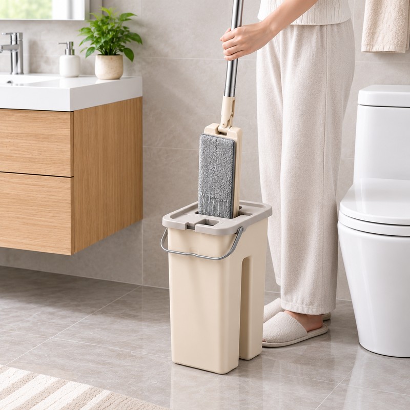 Flat Squeeze Mop with Spin Bucket – Hands-Free Microfiber Floor