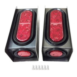 LIBRA 2 Steel Trailer Light Boxes w/6" LED Oval Tail Lights & 2" LED Red Round Side Lights w/wire connectors