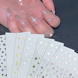 7 Colors Star Nail Art Stickers Decals Design 3D Self-Adhesive Holographic Glitters Nail Decals Stickers Design Nail Stickers Accessories, for Women Girls Acrylic DIY Nail Decoration